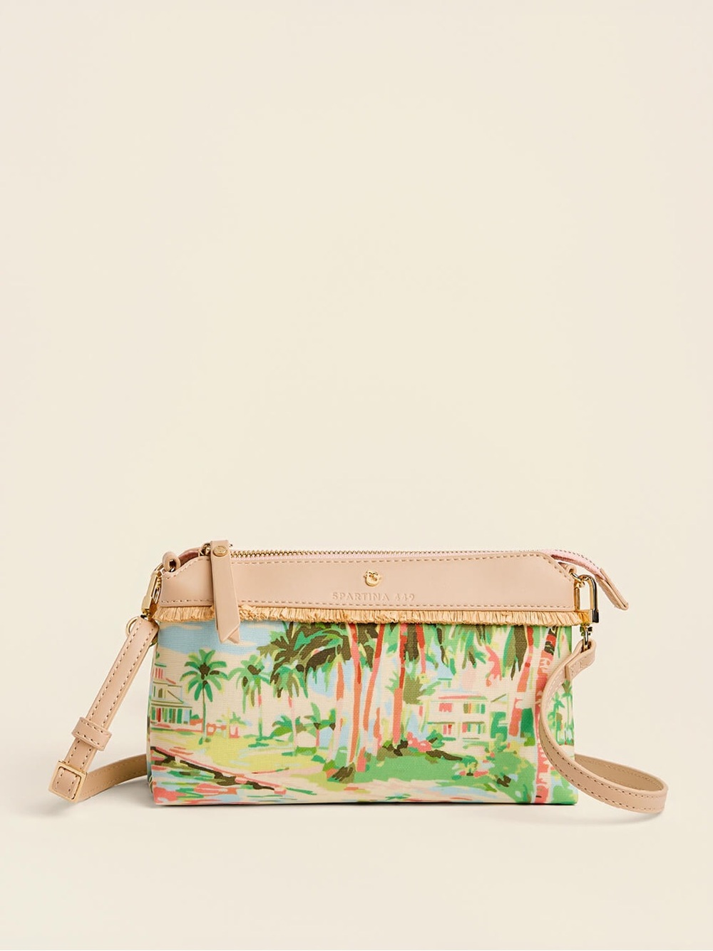 NWT Spartina 449 Coastal Dream Palm Print emma crossbody bag - Aqua, Green, Pink